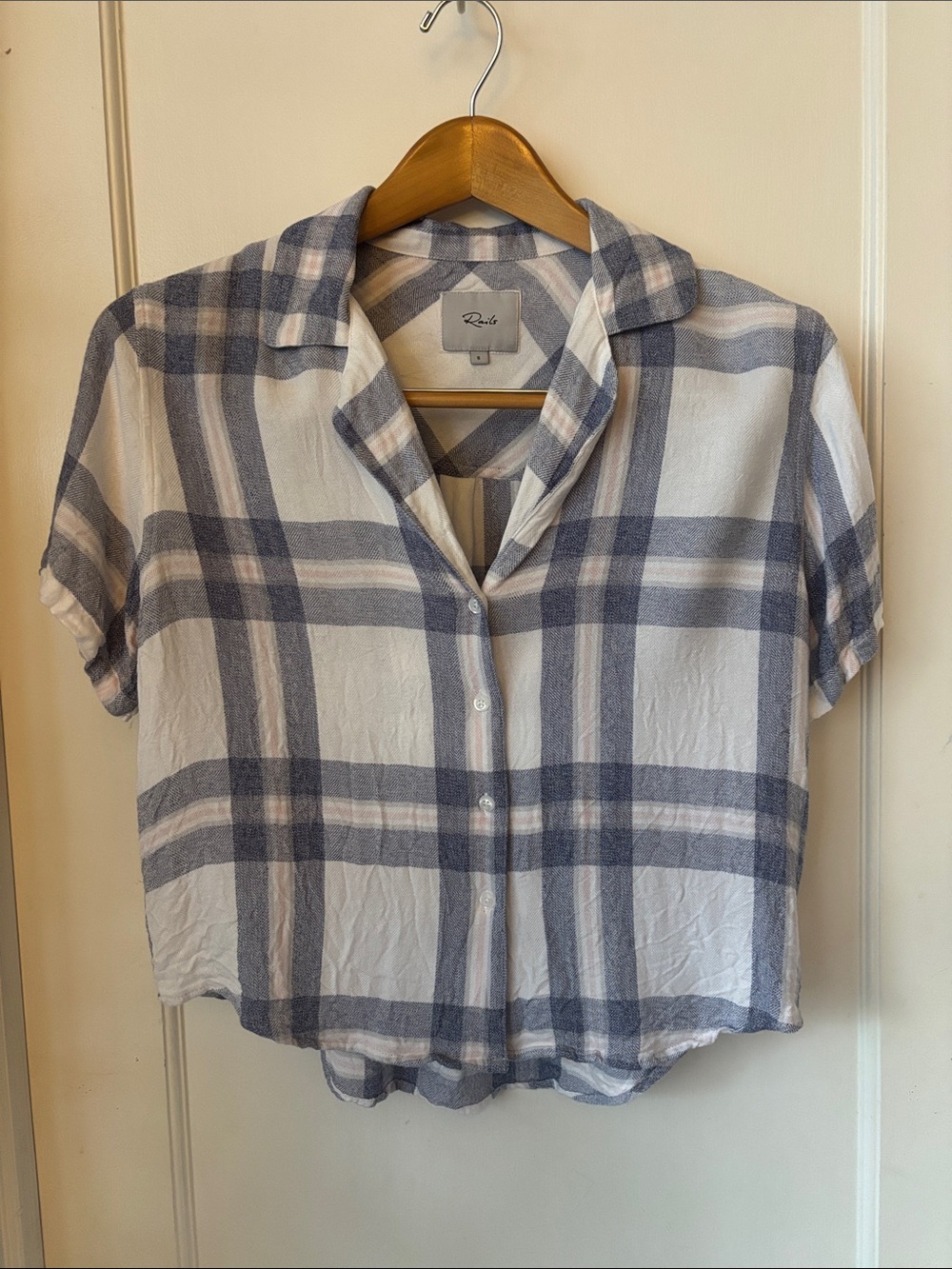 Rails Blue and White Plaid Short-Sleeve Button-Down Shirt - Sz S EUC